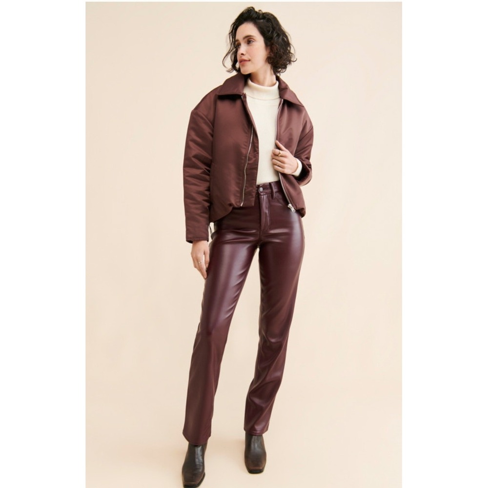 Good American Faux Leather‎ Pants Women 8 Wine Excellent High Rise Straight Leg